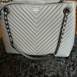 Victoria's Secret Gray Quilted Shoulder Bag with Chain Straps
